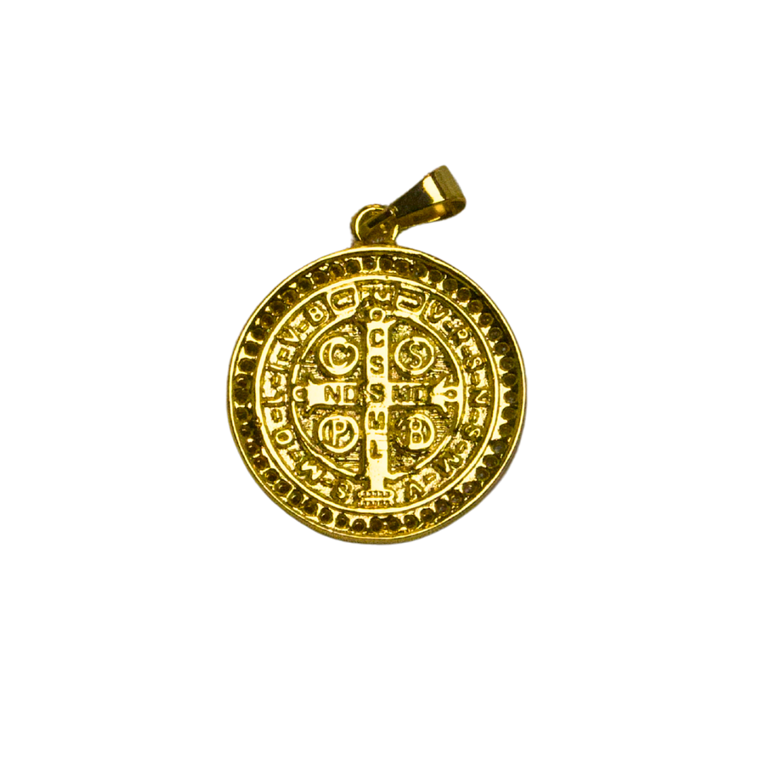Medalla San Benito enchapada en oro y circones 2