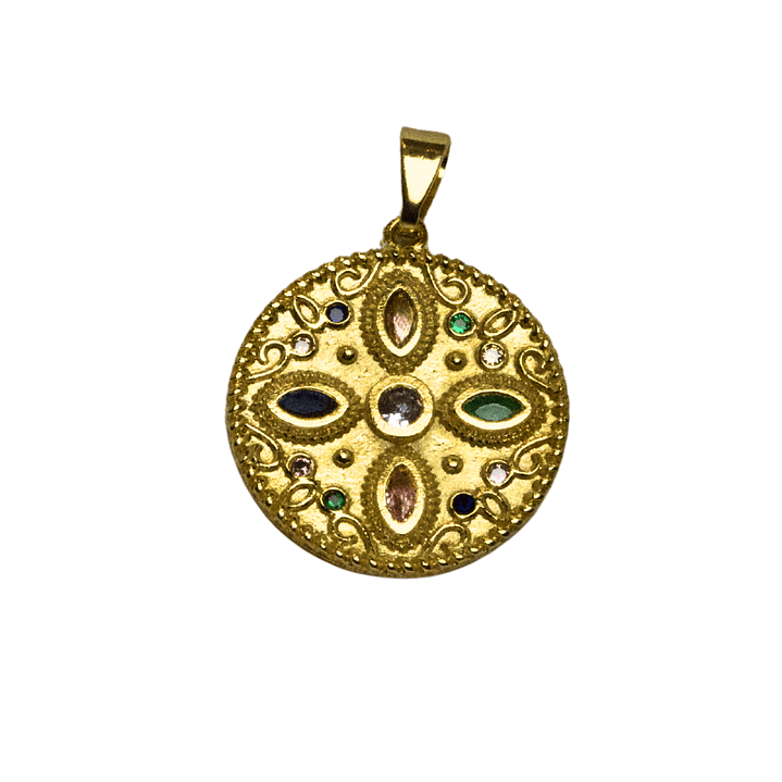 Medalla Flor Enchapada en oro con circones 1