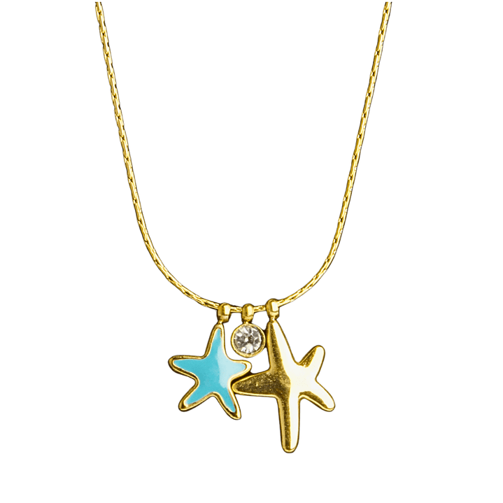 Collar estrellas de mar y punto de luz enchapado en oro 1