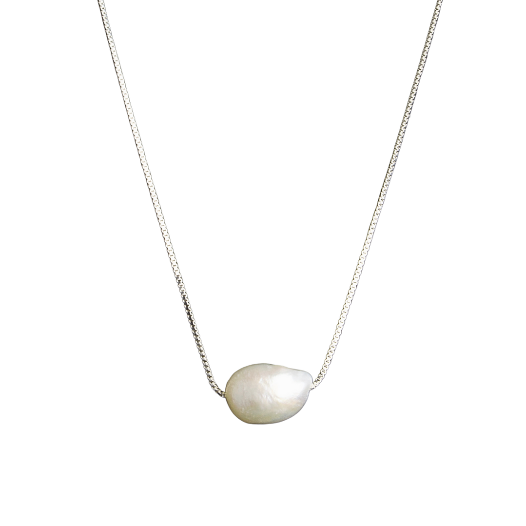 Collar con perla solitaria enchapado en plata 1