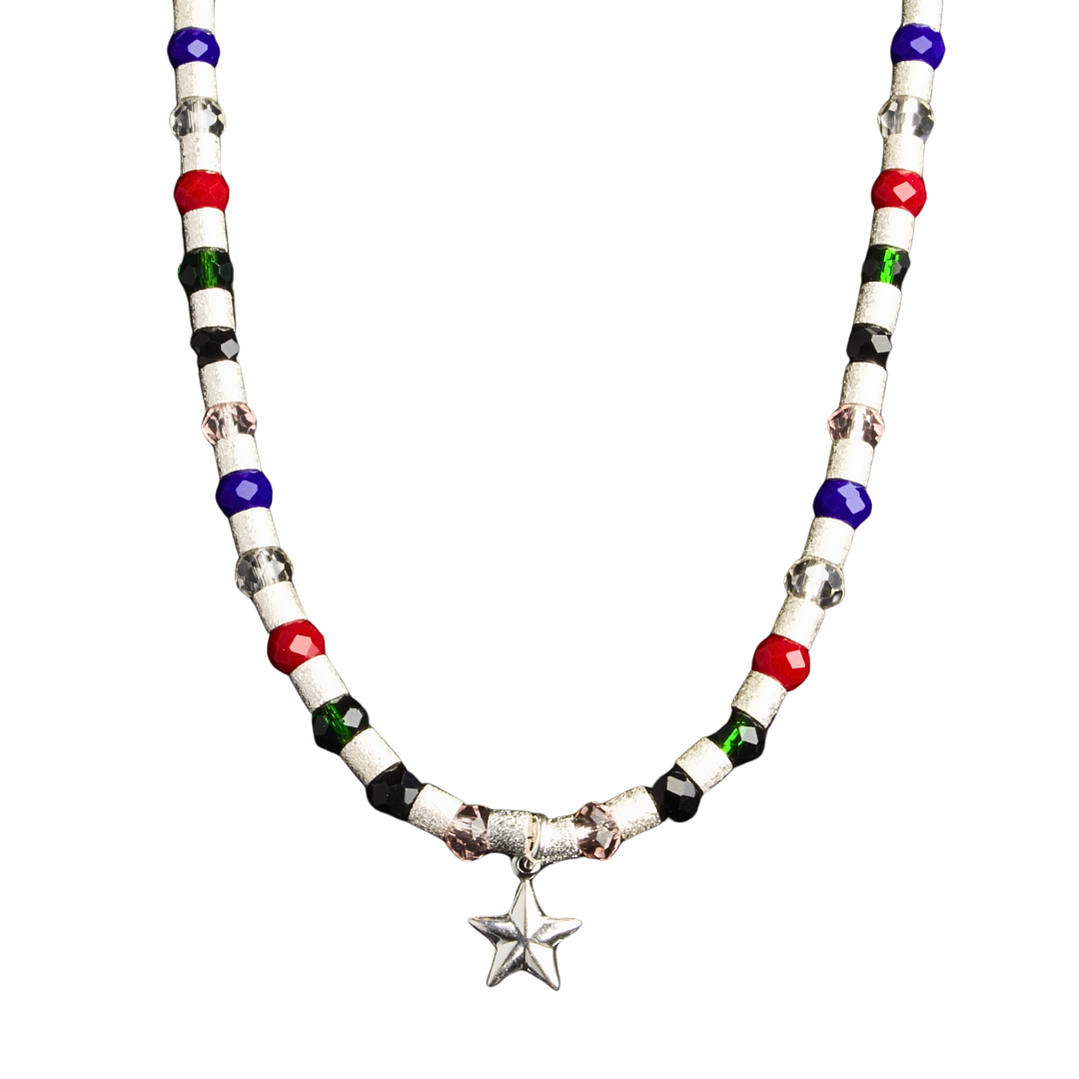 Collar de mostacilla con cristales de colores y colgante de estrella enchapado en plata 1