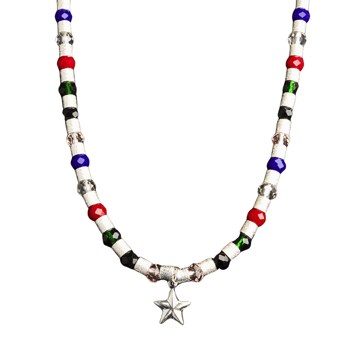 Collar de mostacilla con cristales de colores y colgante de estrella enchapado en plata 1