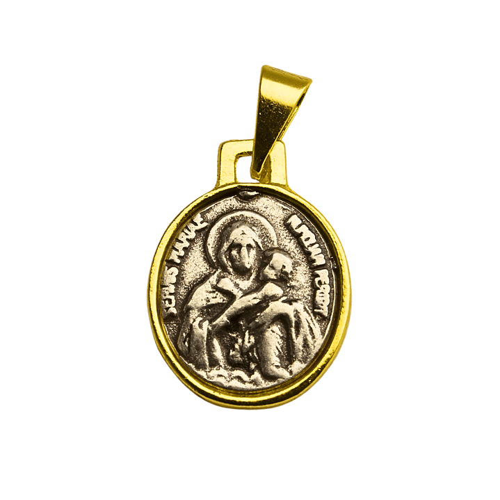 Medalla escapulario Virgen de Schoenstatt y Sagrado Corazón de Jesús Bicolor con peltre y enchape en oro 1