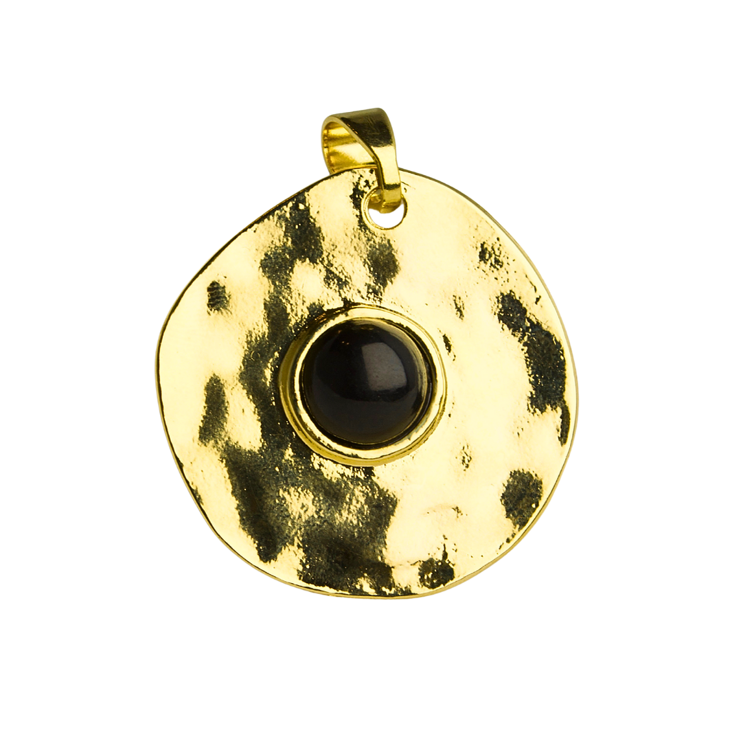 Colgante circular con piedra negra enchapado en oro 1