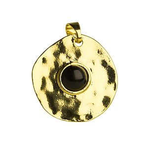 Colgante circular con piedra negra enchapado en oro