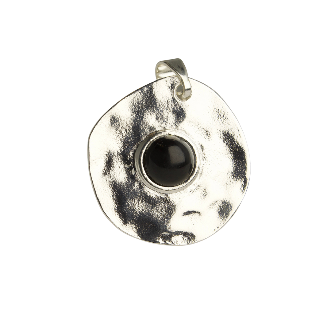 Colgante circular con piedra negra enchapado en plata 1