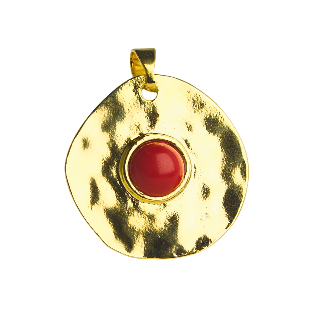 Colgante circular con coral rojo enchapado en oro 1