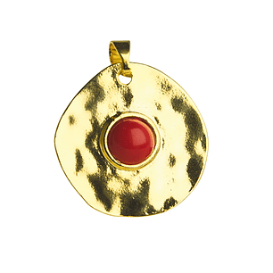 Colgante circular con coral rojo enchapado en oro