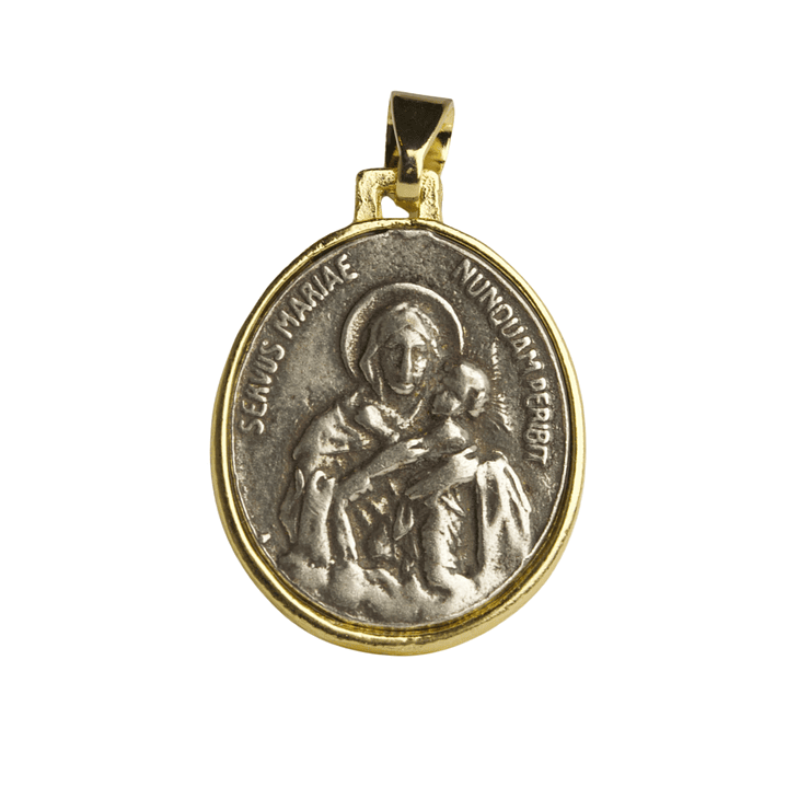 Medalla Ovalada Virgen de Schoenstatt con peltre y enchape en oro 1