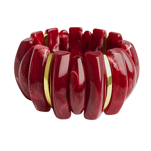 Pulsera resina color rojo con enchape en oro