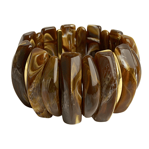 Pulsera resina color café con enchape en oro