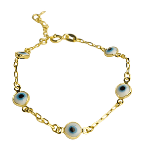 Pulsera cinco ojos turcos enchapada en oro
