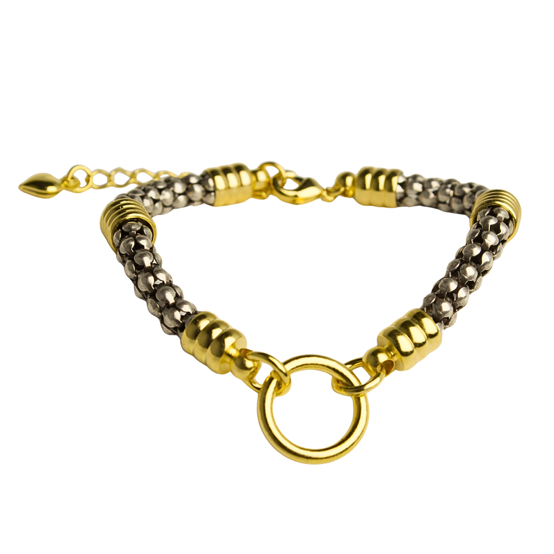 Pulsera tipo espiga peltre y enchape en oro 1