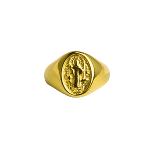 Anillo Chevalier San Benito enchapado en oro
