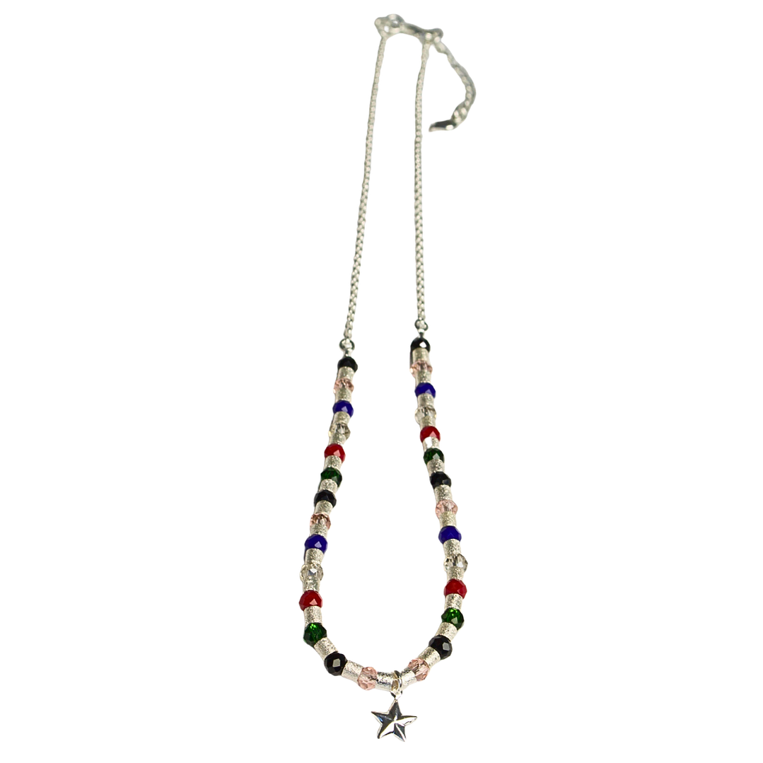 Collar de mostacilla con cristales de colores y colgante de estrella enchapado en plata 2