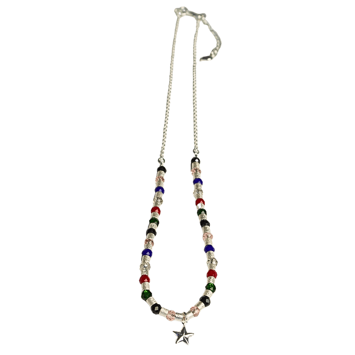 Collar de mostacilla con cristales de colores y colgante de estrella enchapado en plata 2