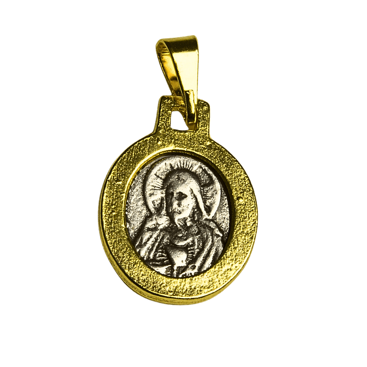 Medalla escapulario Virgen de Schoenstatt y Sagrado Corazón de Jesús Bicolor con peltre y enchape en oro 2
