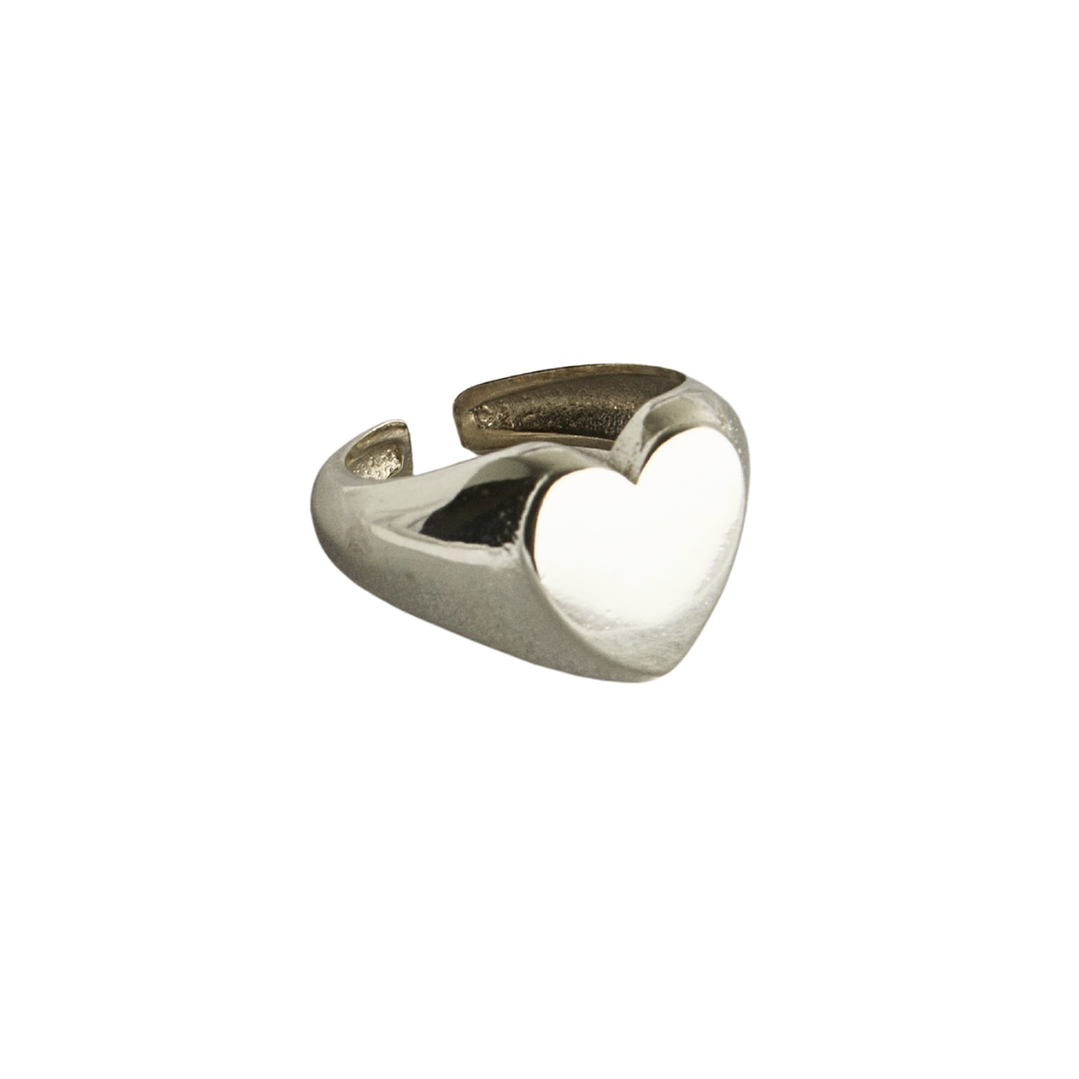 Anillo ajustable con sello de corazón enchapado en plata 1