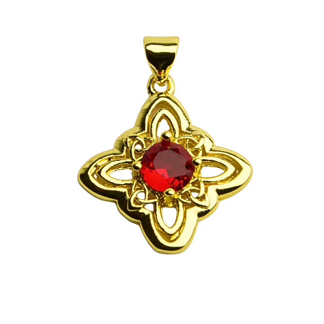 Colgante nudo de bruja enchapado en oro con triqueta celta y cristal rojo 1