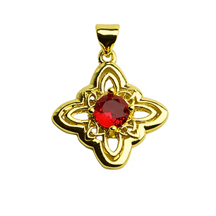 Colgante nudo de bruja enchapado en oro con triqueta celta y cristal rojo
