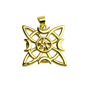 Colgante nudo de bruja enchapado en oro con lunas y estrella al centro