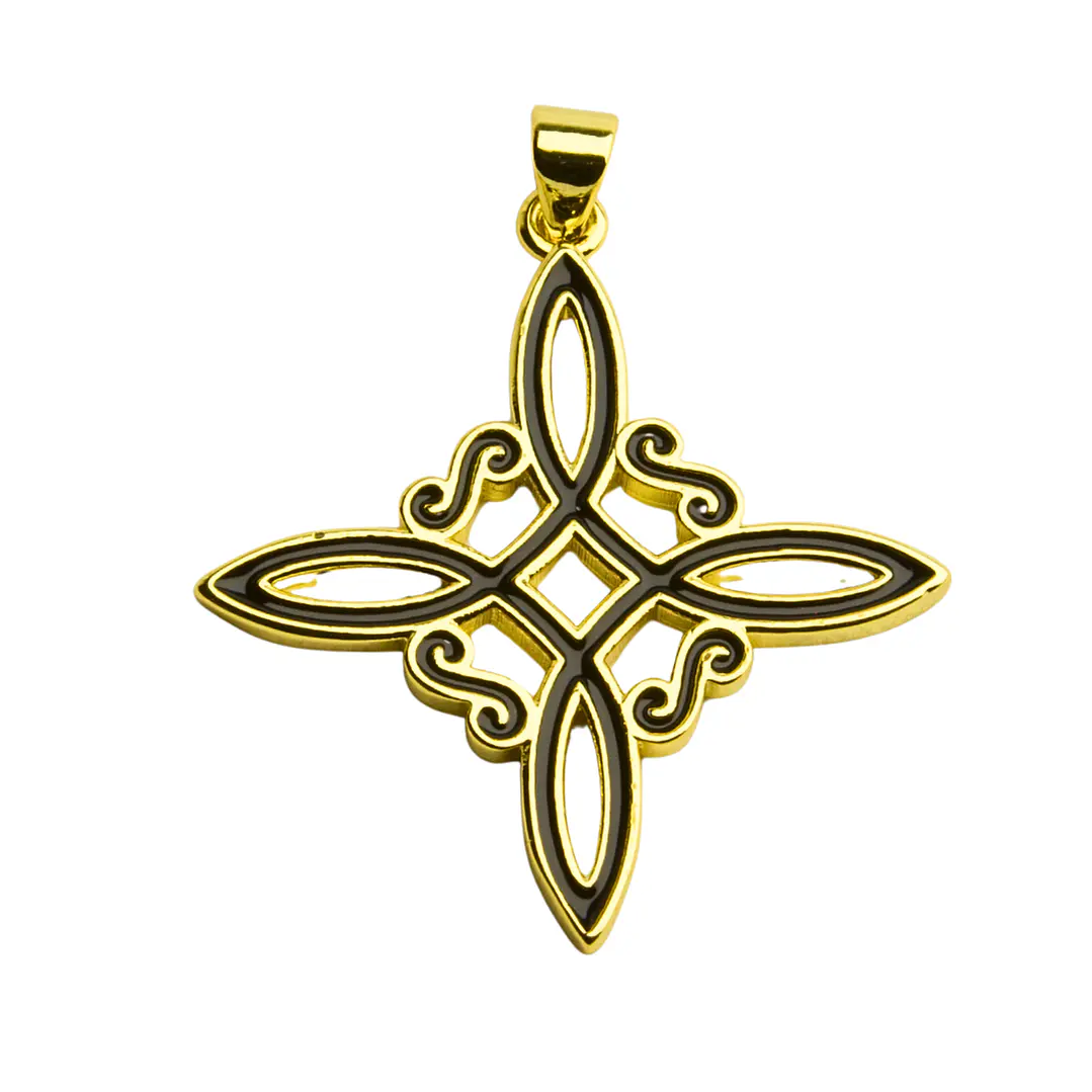 Corazon nudo de bruja simple con detalle enchapado en oro con centro negro 1