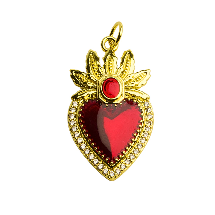 Colgante corazón cola de zorro y punto rojo enchapado en oro. 1