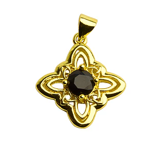 Colgante nudo de bruja enchapado en oro con triqueta celta y cristal negro.