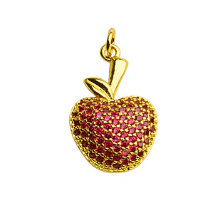 Colgante manzana enchapada en oro con cristales rosados