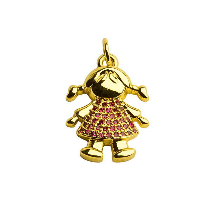Colgante niña enchapado en oro con cristales rosados 1