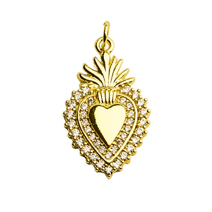 Colgante sagrado corazon enchapado en oro con circones