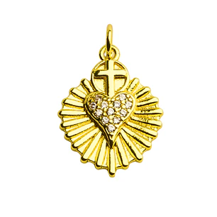 Colgante corazón santísimo y cruz con circones enchapado en oro