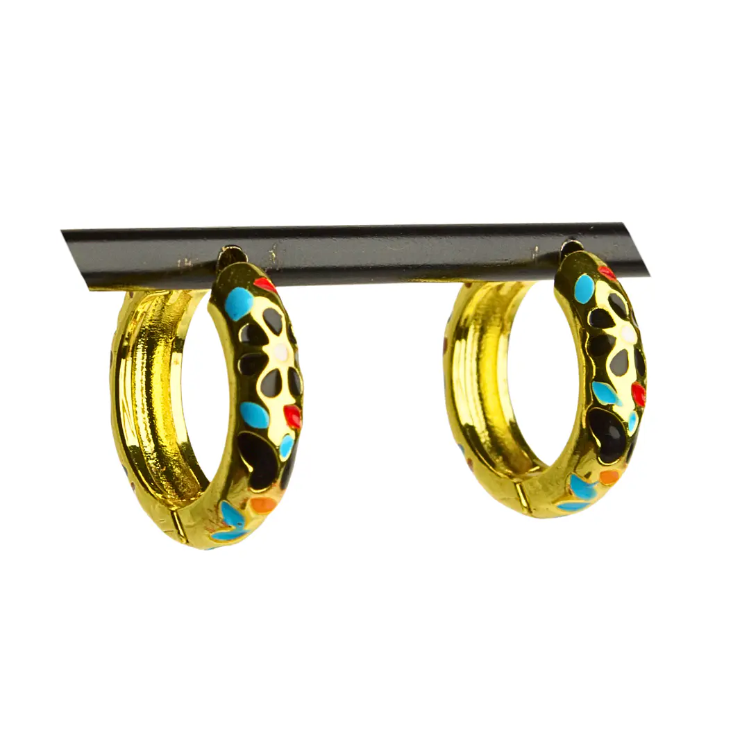 Aros argolla enchapado en oro con flores y mariposa de colores II 1