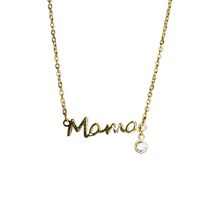 Collar Mamá con circón y broche mosquetón enchapado en oro