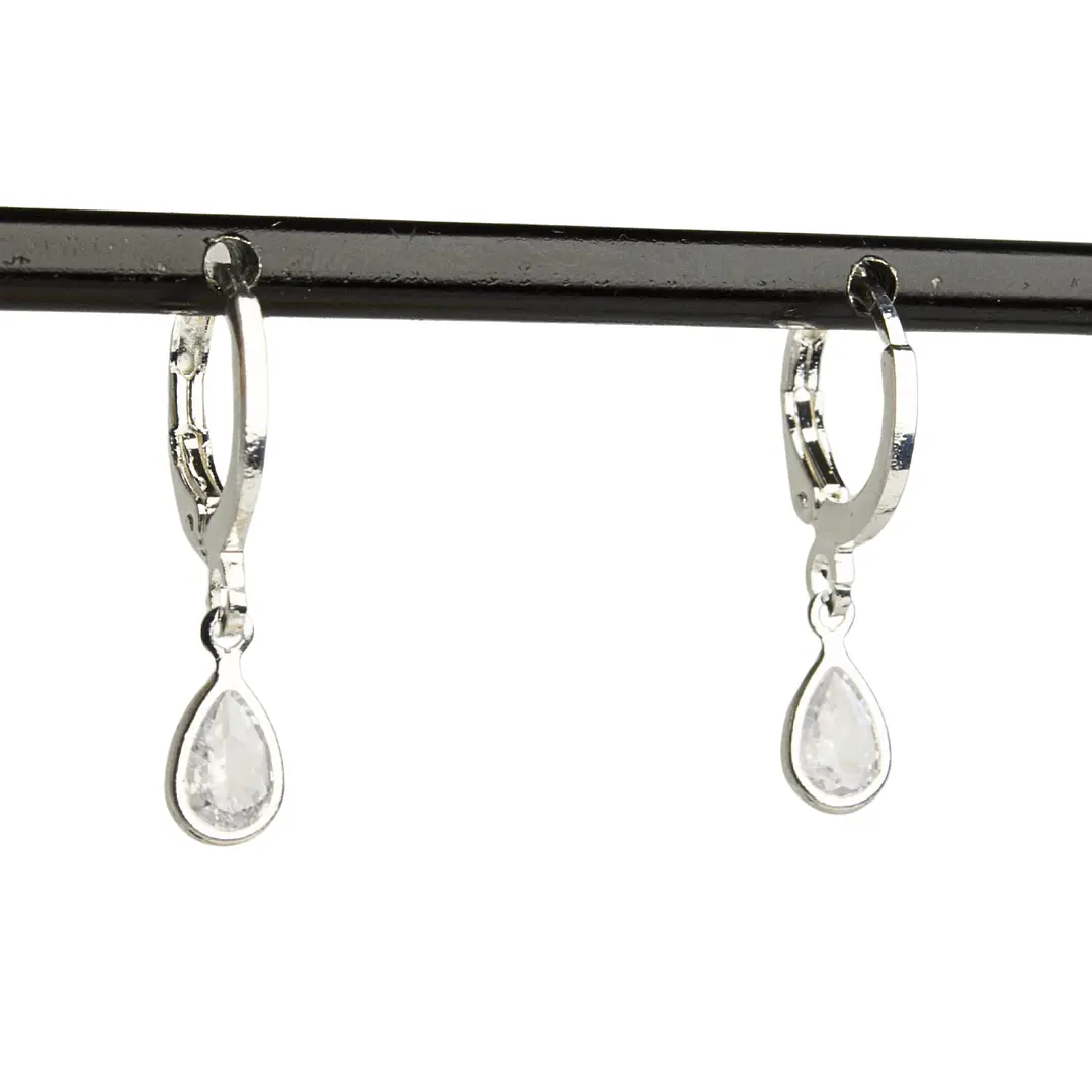 Aros de argolla con punto de luz gota pequeña enchapado en plata 1