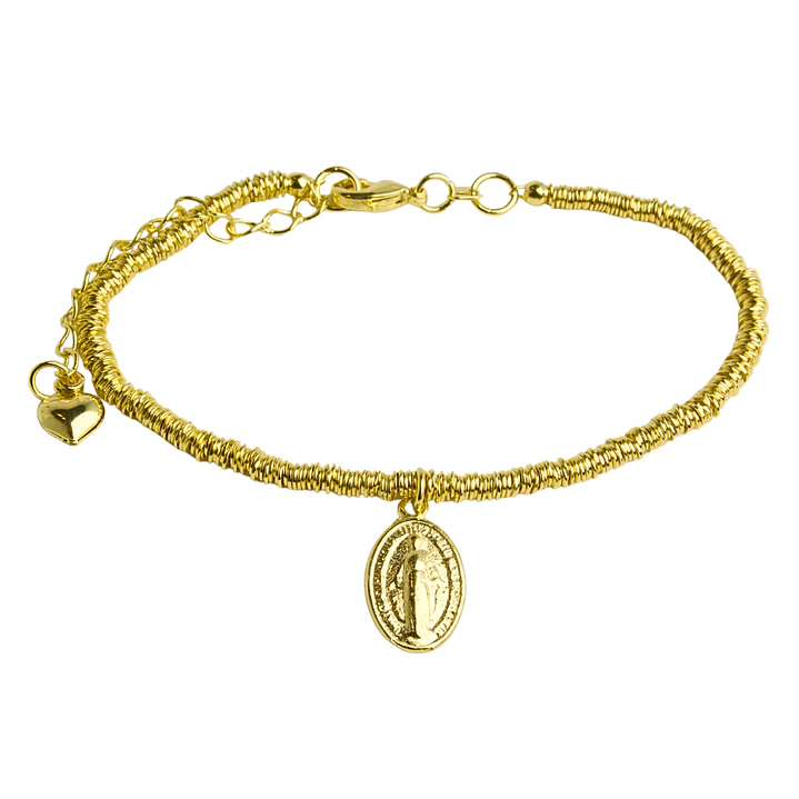 Pulsera con medalla de Virgen de los Rayos y mostacillas de argolla enchapada en oro 1