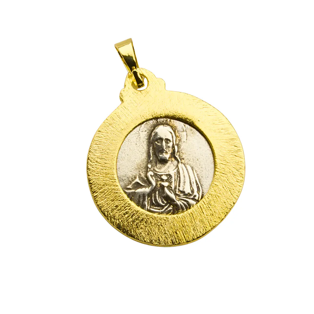 Medalla escapulario Virgen del Carmen y Sagrado Corazón de Jesús enchapada en oro con peltre 2