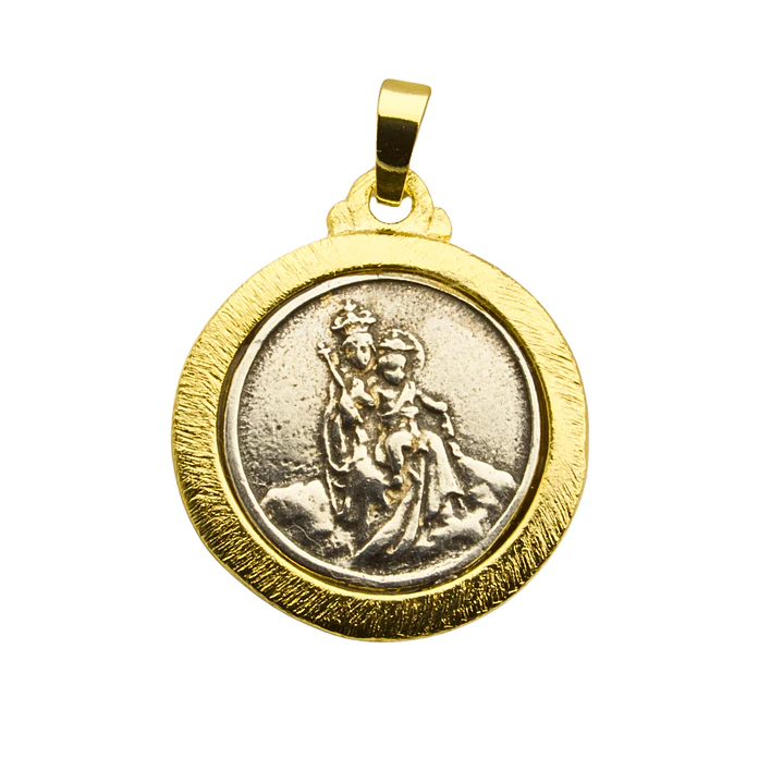 Medalla escapulario Virgen del Carmen y Sagrado Corazón de Jesús enchapada en oro con peltre 1