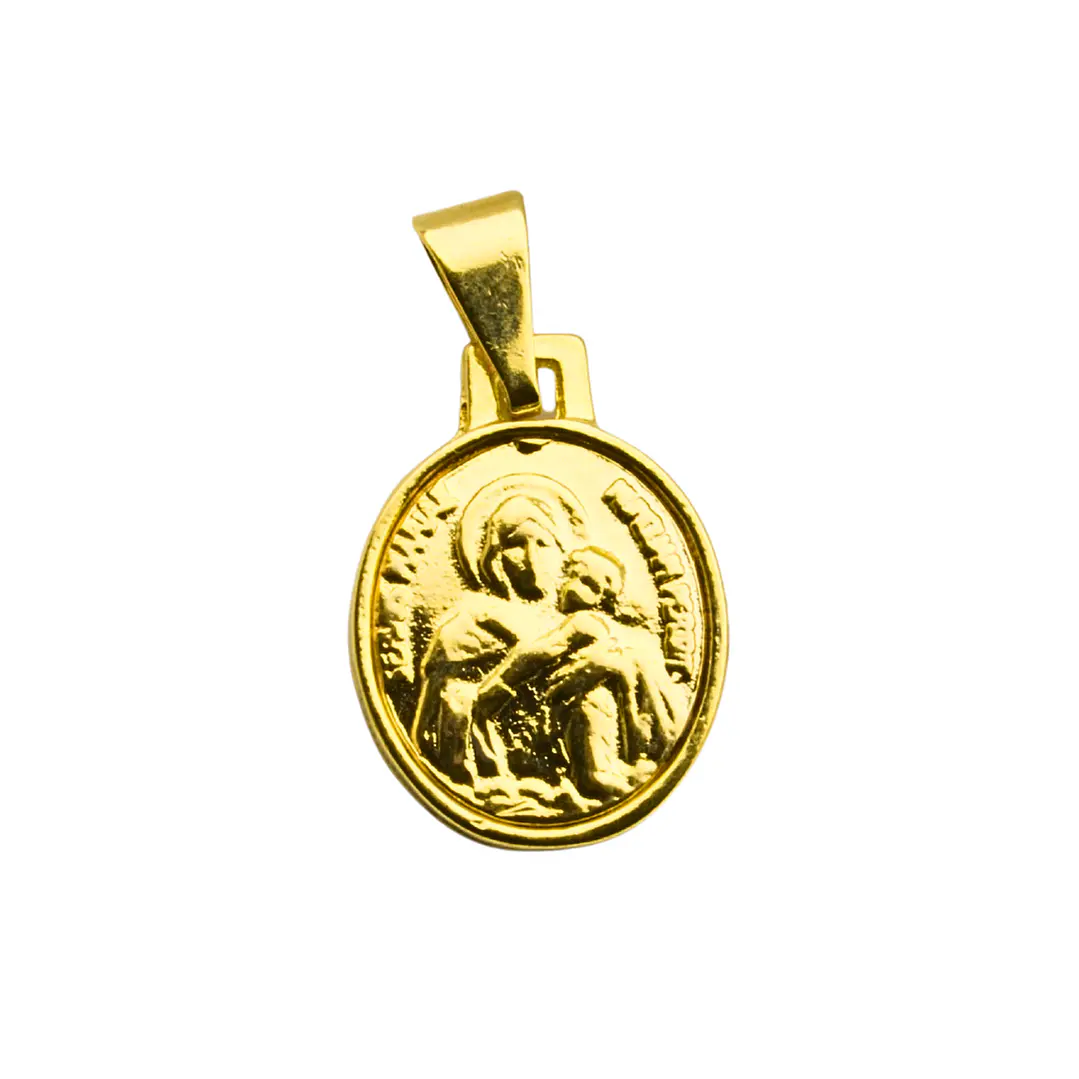 Medalla escapulario Virgen de Schoenstatt y Sagrado Corazón de Jesús Bicolor enchape en oro. 1