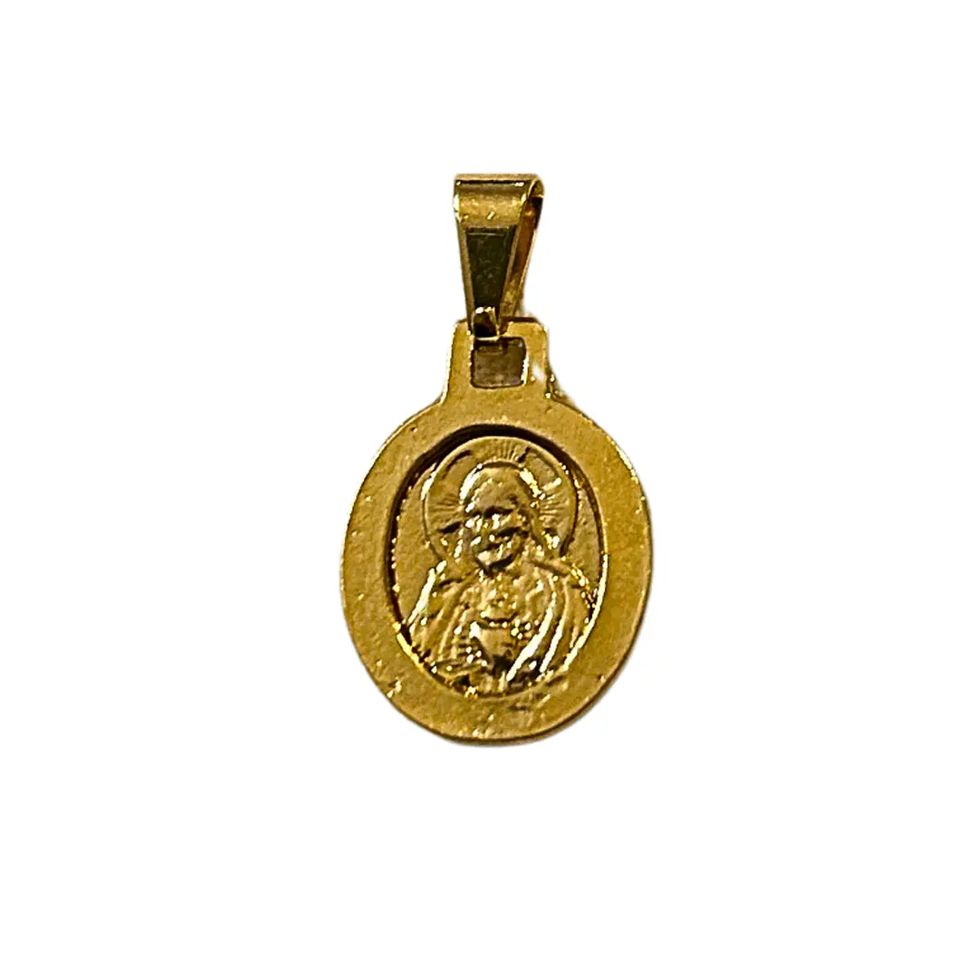 Medalla escapulario Virgen de Schoenstatt y Sagrado Corazón de Jesús Bicolor enchape en oro. 2