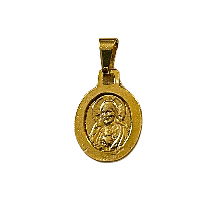 Medalla escapulario Virgen de Schoenstatt y Sagrado Corazón de Jesús Bicolor enchape en oro. 2
