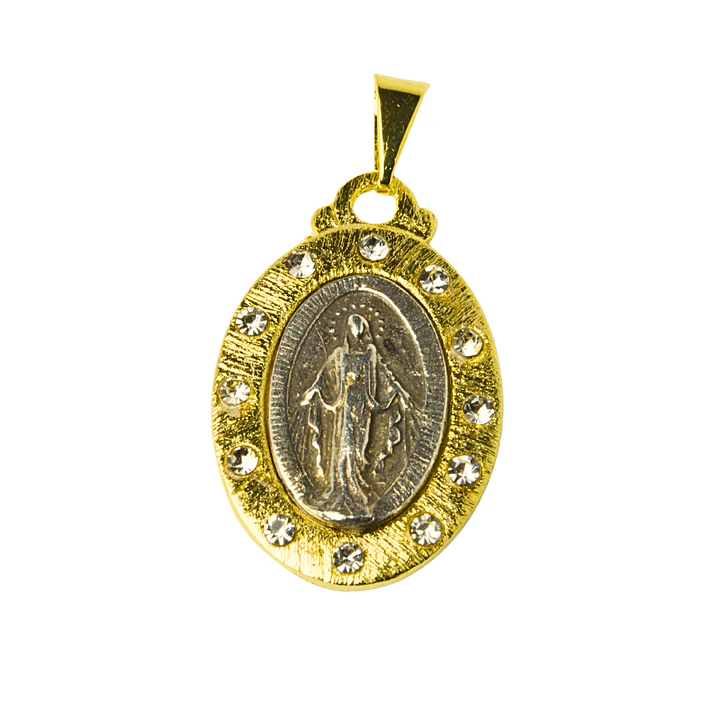 Medalla Virgen de los Rayos Bicolor con circones enchape en oro y peltre 1