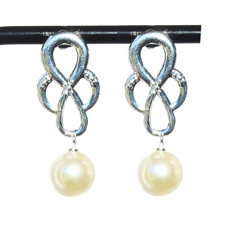 Aros Colgantes trebol con perla y Enchape en plata 1