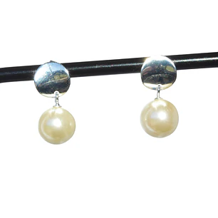 Aros Base Circular y Perla Colgante con Enchape en Plata