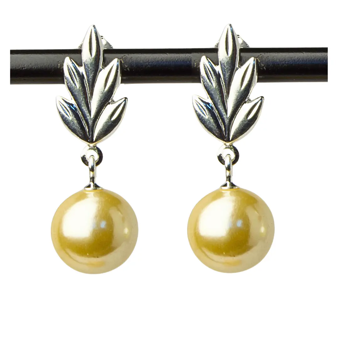 Aros Espiga con Perla Colgante Enchape Plata 1