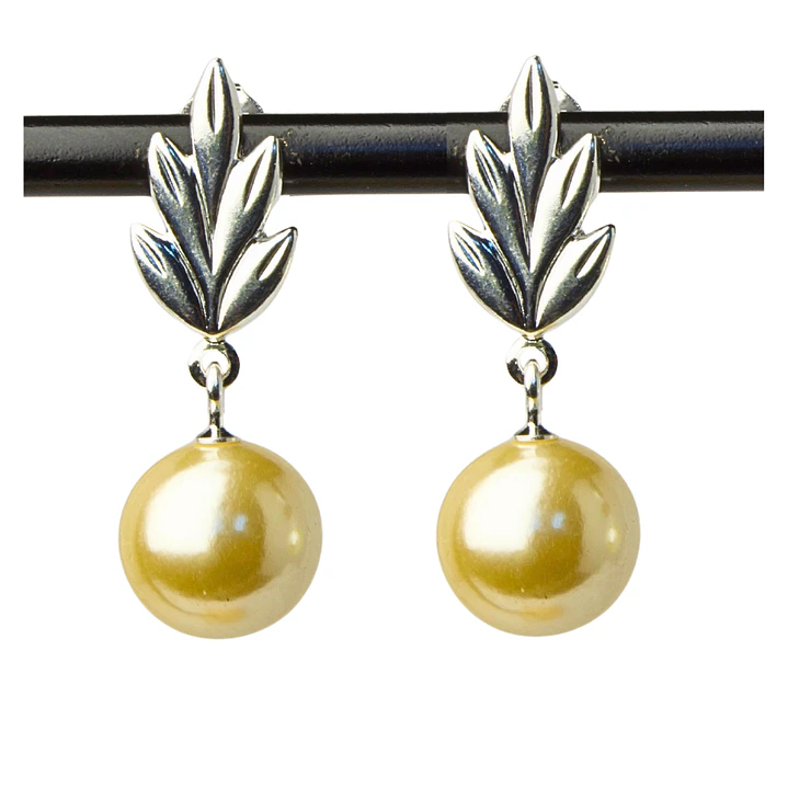 Aros Espiga con Perla Colgante Enchape Plata 1