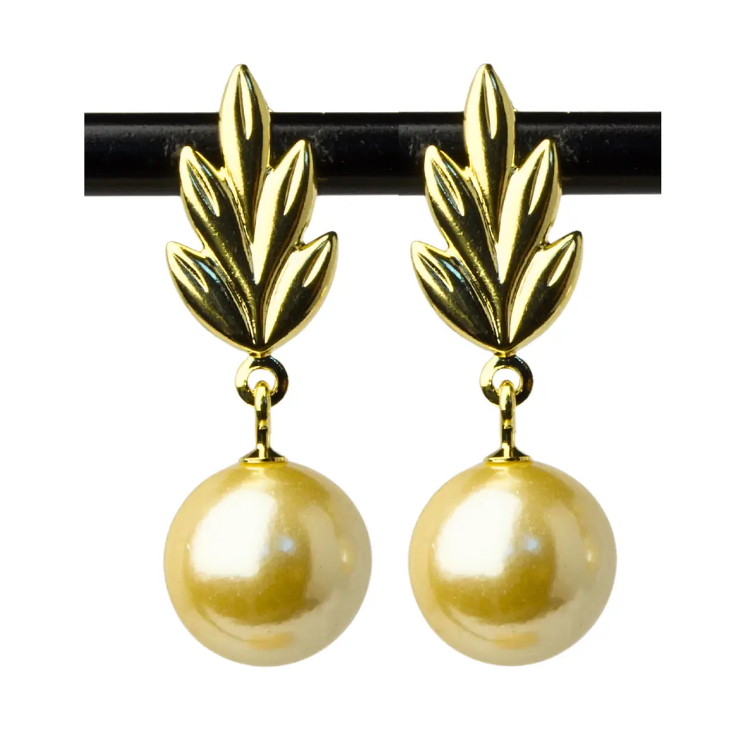 Aros Espiga con Perla Colgante Enchape Oro 1