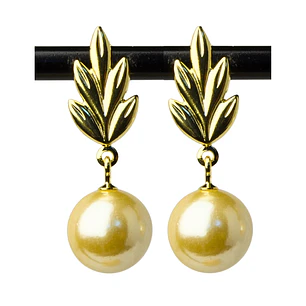 Aros Espiga con Perla Colgante Enchape Oro