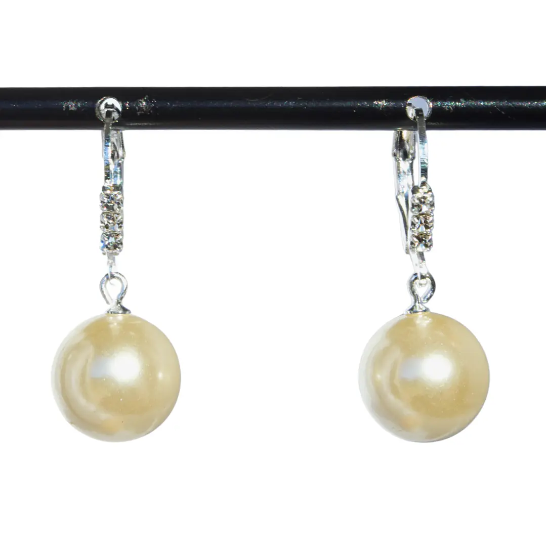 Aros Perla Colgante en argolla brillante con Enchape en Plata 1