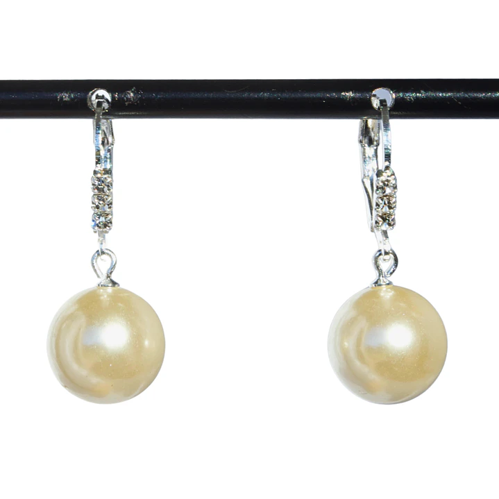 Aros Perla Colgante en argolla brillante con Enchape en Plata 1